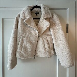 Topshop Cream Teddy Jacket with Notched Collar